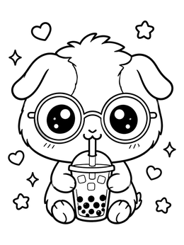 Free printable Cute Guinea Pig Drinking Boba Tea coloring page
