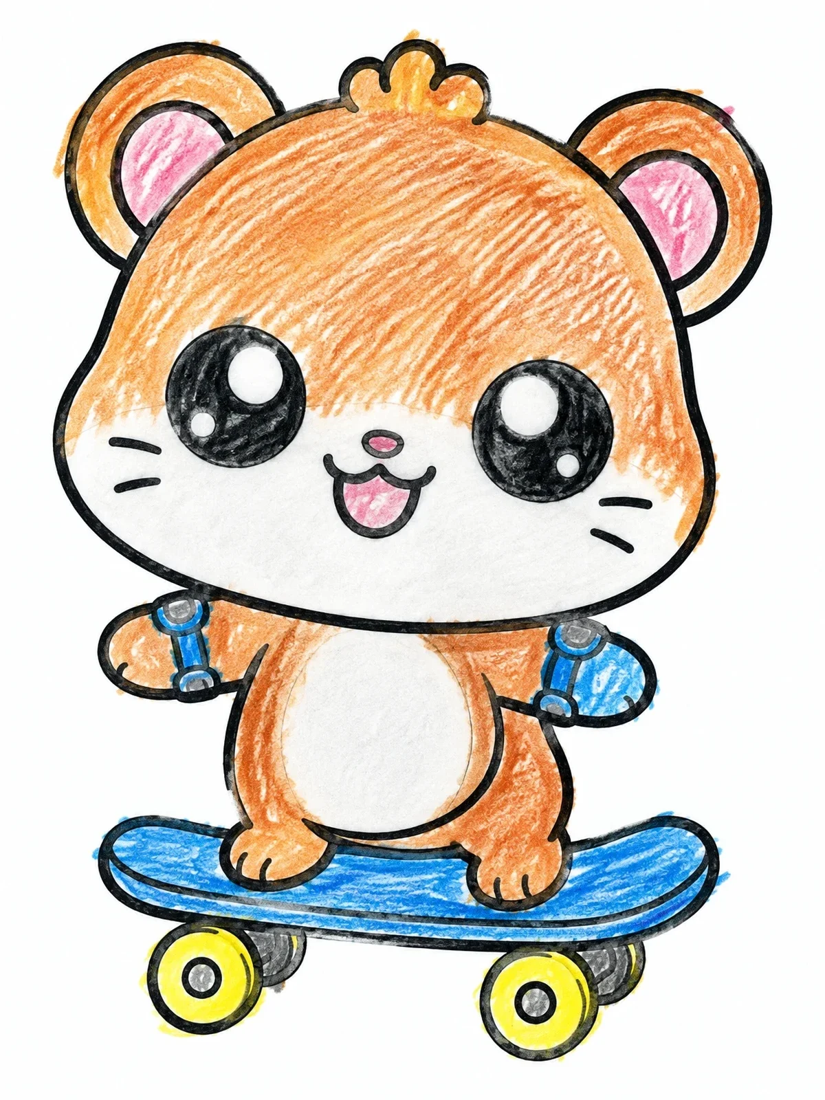 Colored example of the Cute Baby Hamster On Skateboard coloring page