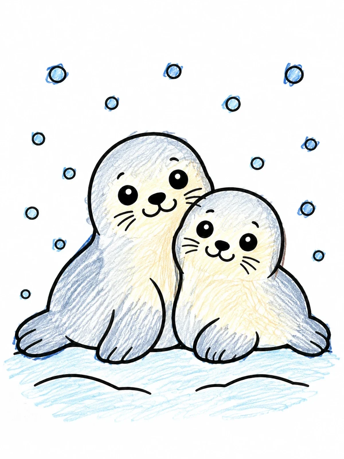 Colored example of the Two Baby Harp Seals In The Snow coloring page