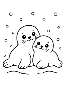 Free printable Two Baby Harp Seals In The Snow coloring page