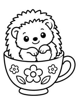 Free printable Cute Baby Hedgehog In A Teacup coloring page