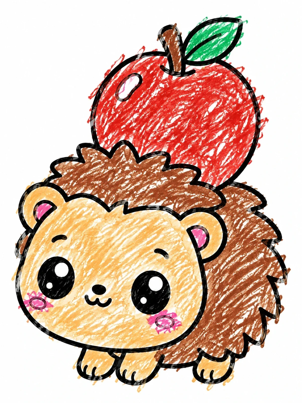 Colored example of the Cute Baby Hedgehog With Apple coloring page