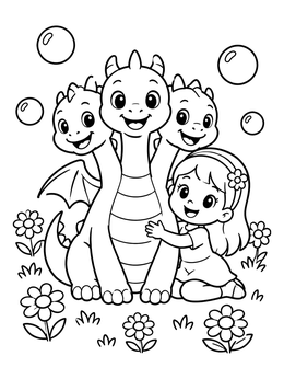 Free printable Cute Baby Hydra And Girl coloring page