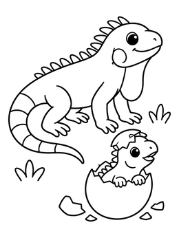 Free printable Mother Iguana And Hatching Baby coloring page