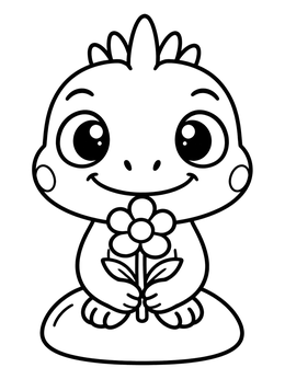 Free printable Cute Baby Iguana Holding A Flower coloring page