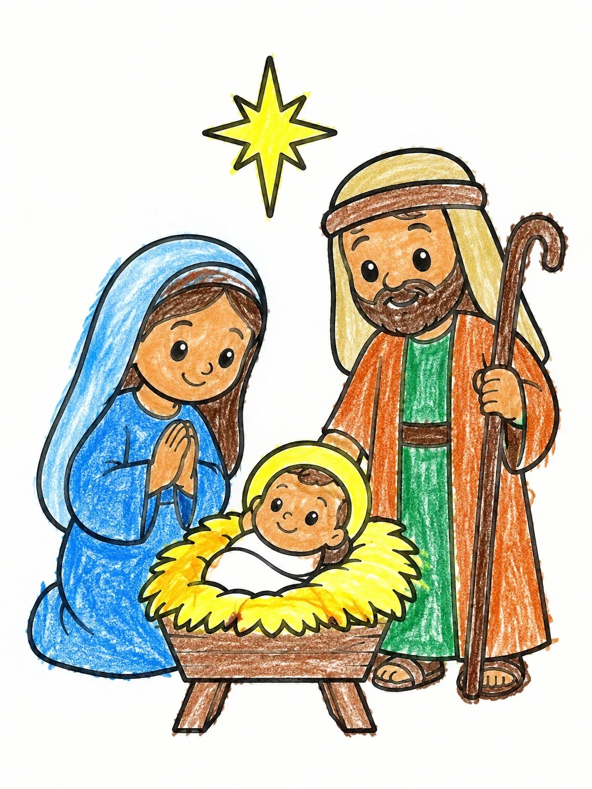 Colored example of the Nativity Scene With Baby Jesus coloring page