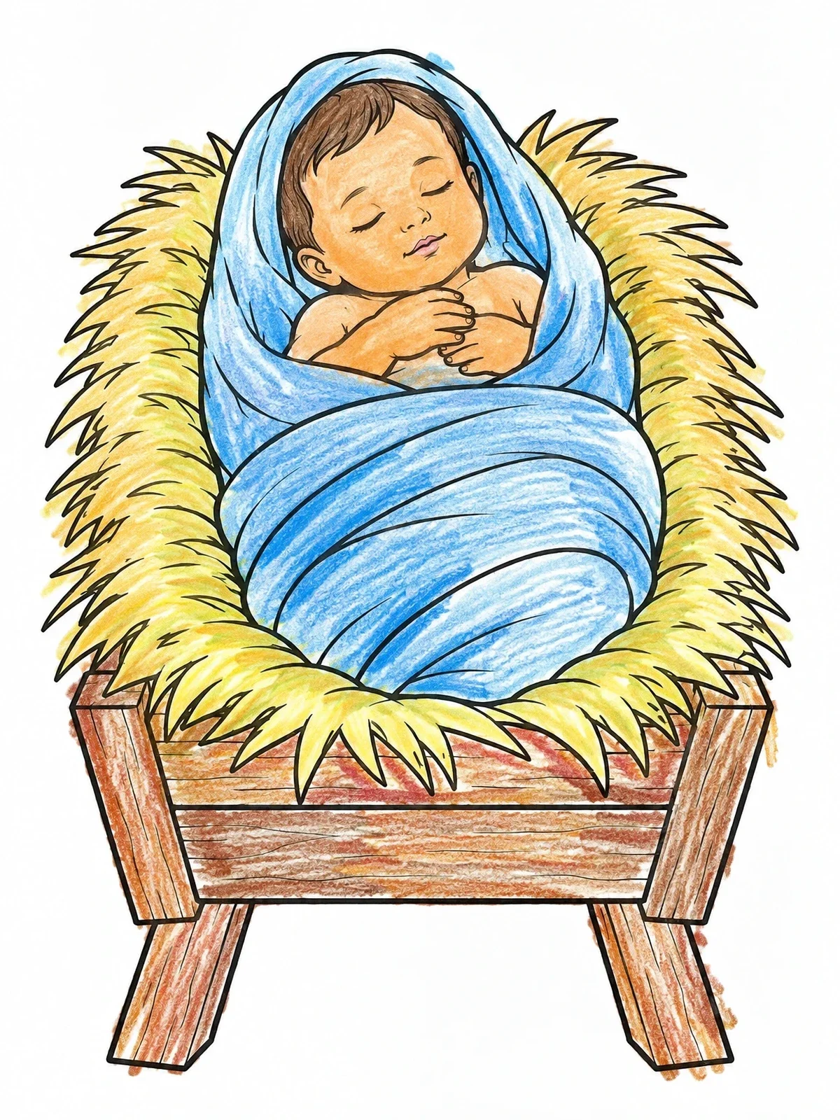 Colored example of the Baby Jesus Sleeping In Manger coloring page