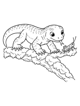 Free printable Baby Komodo Dragon And Grasshopper coloring page