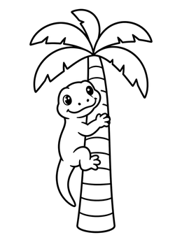Free printable Cute Komodo Dragon Climbing Palm Tree coloring page
