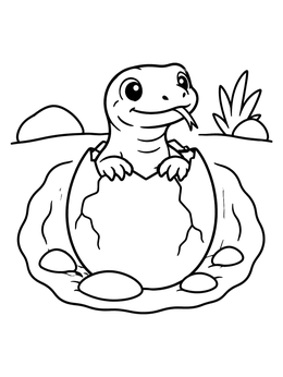 Free printable Cute Baby Komodo Dragon Hatching coloring page