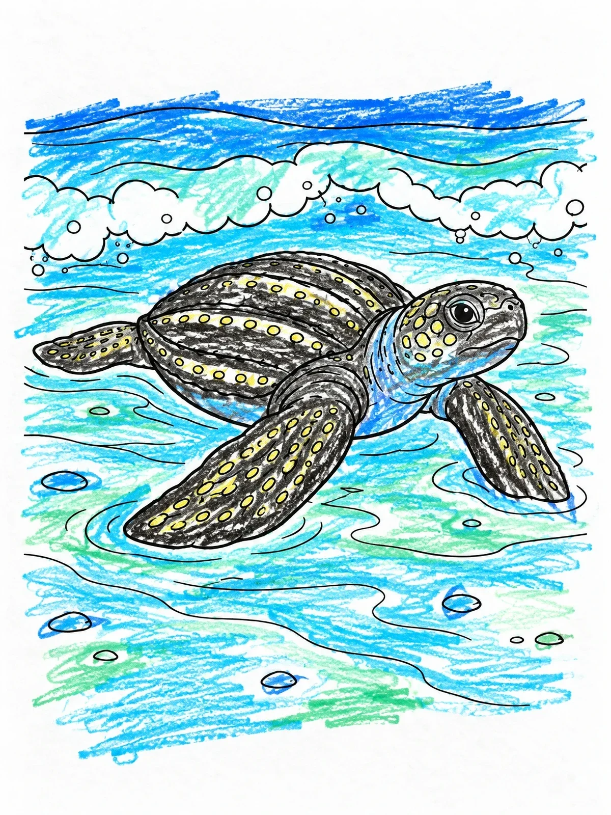Colored example of the Baby Leatherback Sea Turtle In Surf coloring page