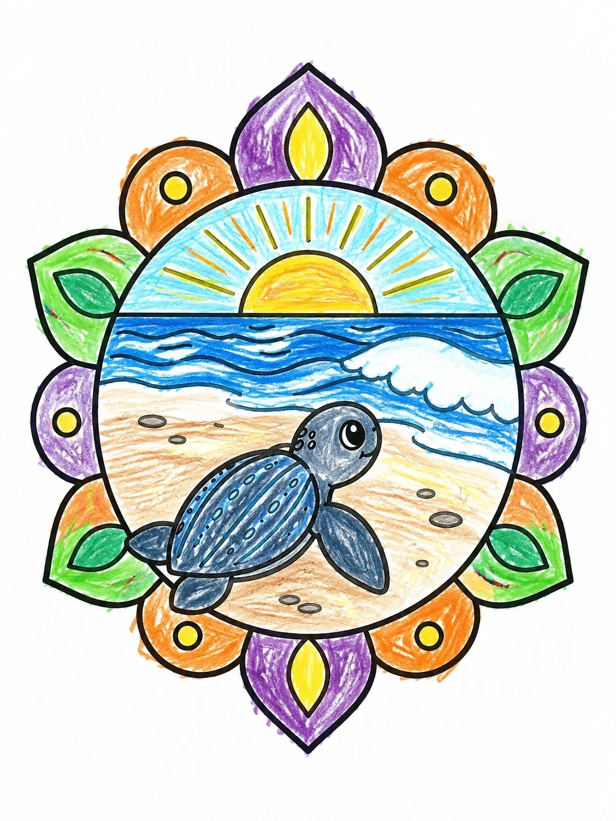Colored example of the Baby Leatherback Turtle At Sunrise coloring page