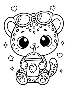 Free printable Cute Baby Leopard With Smoothie coloring page