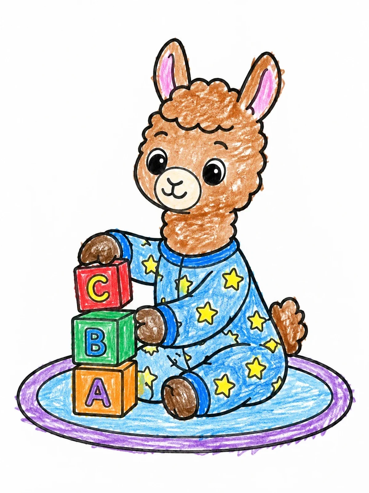 Colored example of the Baby Llama In Pajamas Stacking Blocks coloring page