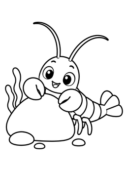 Free printable Cute Baby Lobster Behind Rock coloring page
