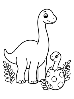 Free printable Cute Dinosaur Mother And Hatching Baby coloring page