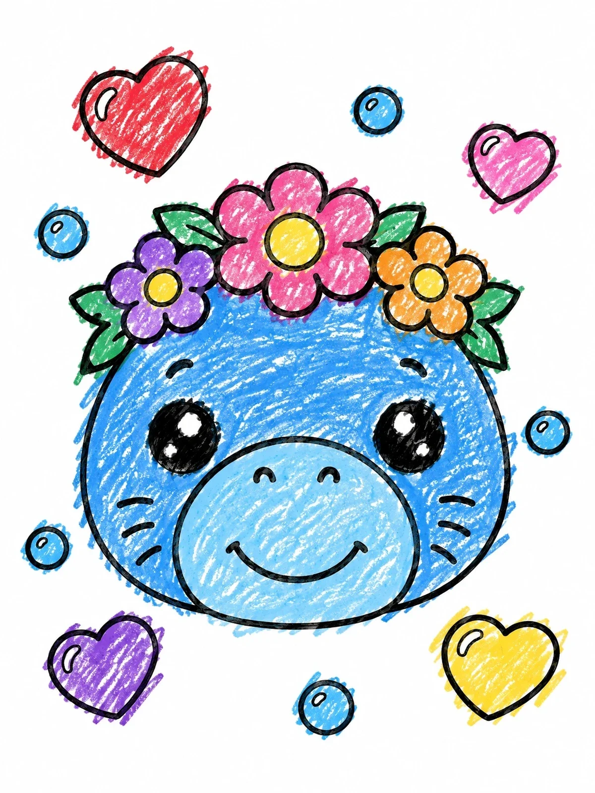 Colored example of the Cute Baby Manatee With Flower Crown coloring page