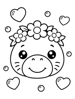 Free printable Cute Baby Manatee With Flower Crown coloring page