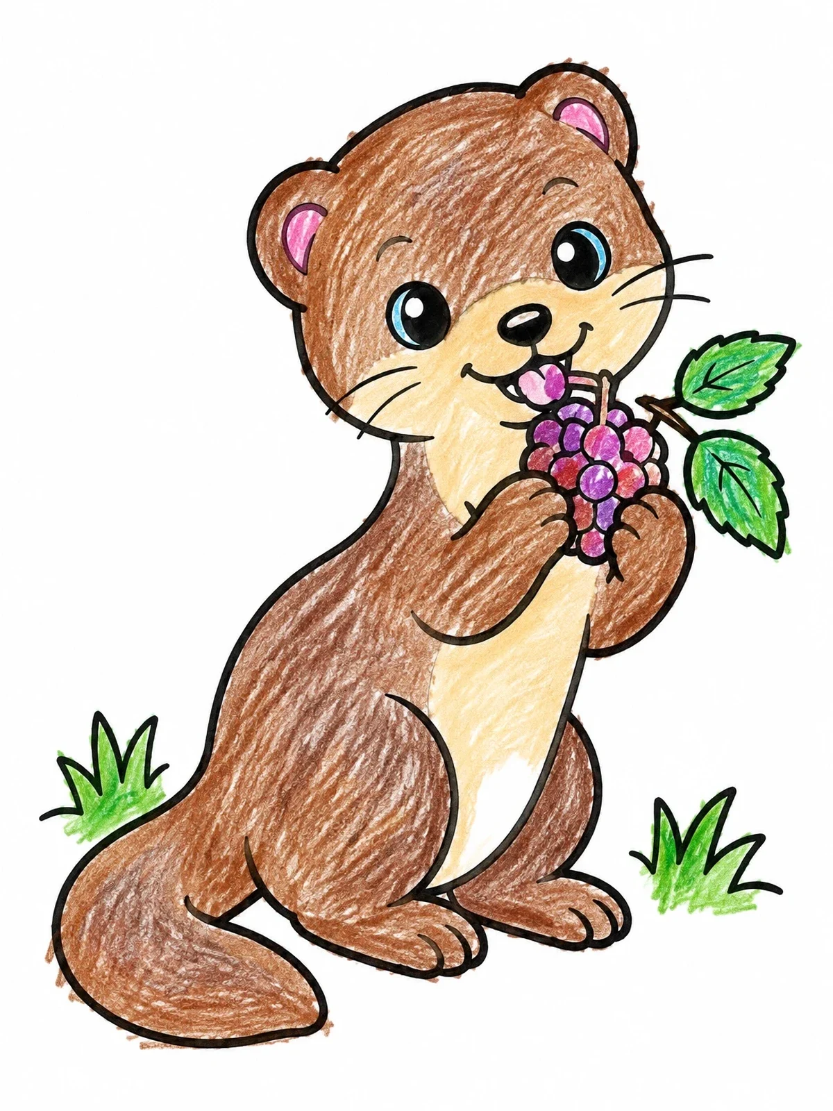 Colored example of the Cute Baby Mink Eating Berries coloring page