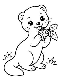 Free printable Cute Baby Mink Eating Berries coloring page