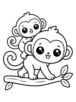 Free printable Cute Mother And Baby Monkey On Branch coloring page