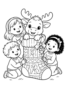 Free printable Cute Baby Moose In Christmas Stocking coloring page