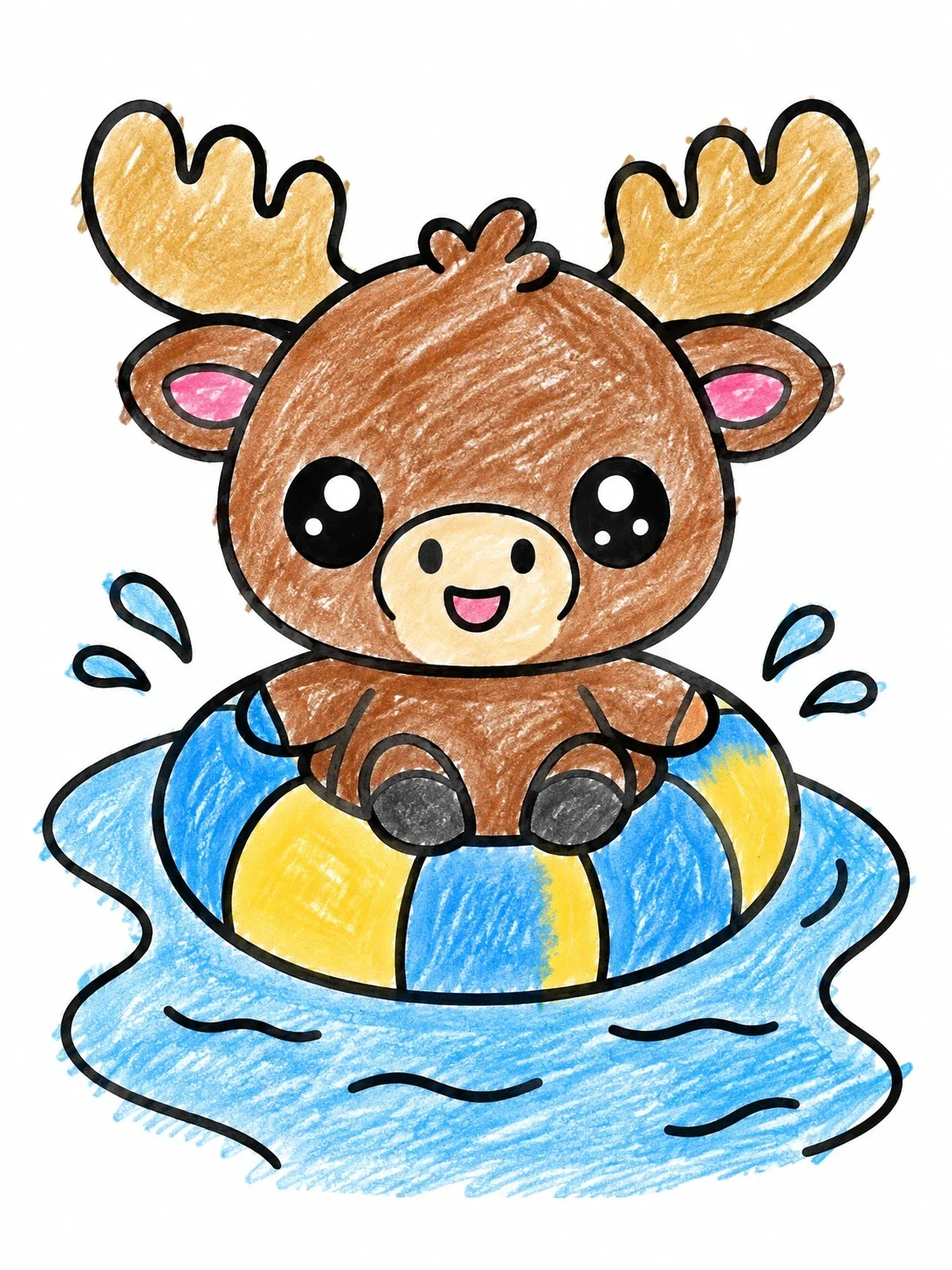 Colored example of the Cute Baby Moose Floating On Water coloring page