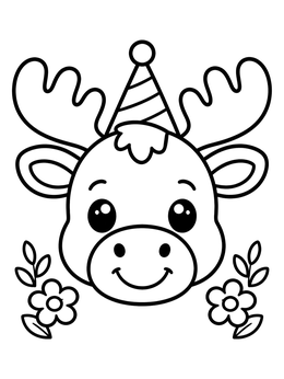Free printable Cute Baby Moose With Party Hat coloring page