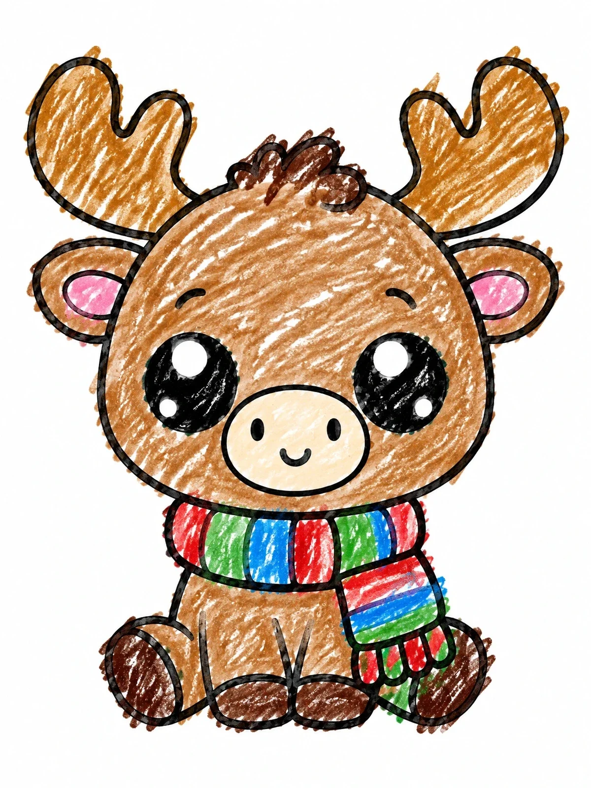 Colored example of the Cute Baby Moose With Scarf coloring page