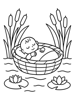 Free printable Baby Moses Floating In Basket coloring page