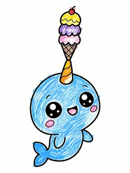 Baby Narwhal With Ice Cream Cone Coloring Page
