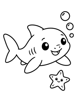 Free printable Cute Baby Shark With Little Starfish coloring page