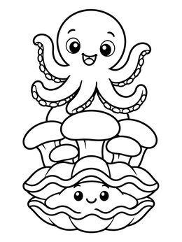 Free printable Cute Baby Octopus And Giant Clam coloring page