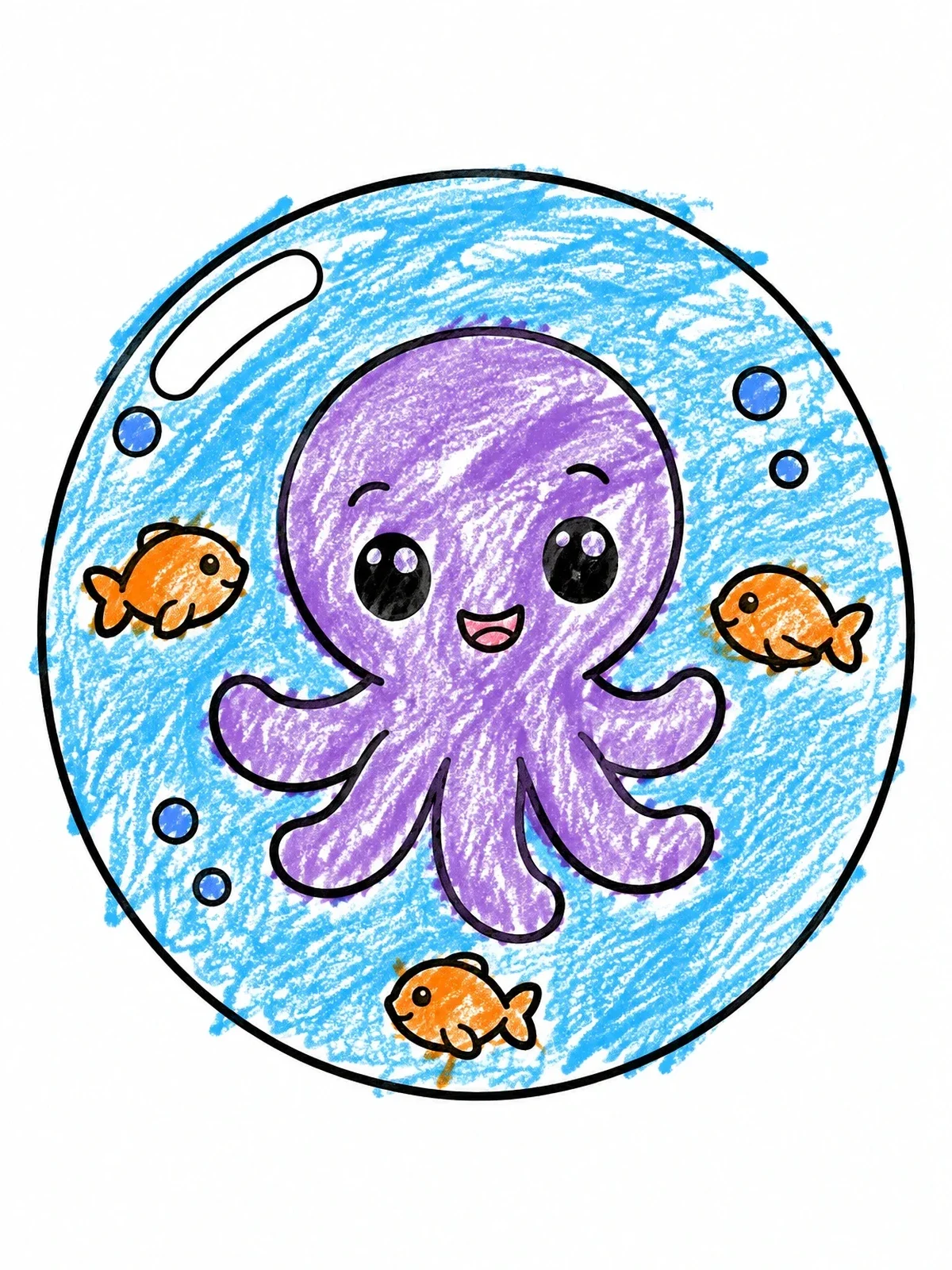 Colored example of the Cute Baby Octopus Inside A Bubble coloring page