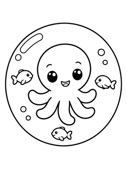 Free printable Cute Baby Octopus Inside A Bubble coloring page