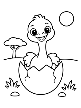 Free printable Cute Baby Ostrich Hatching From Egg coloring page