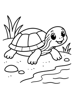 Free printable Cute Baby Painted Turtle By The Water coloring page