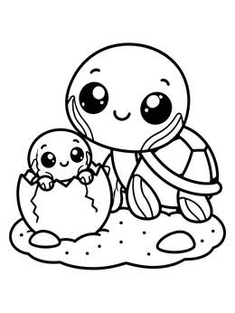 Free printable Cute Baby Turtle Hatching Near Mother coloring page