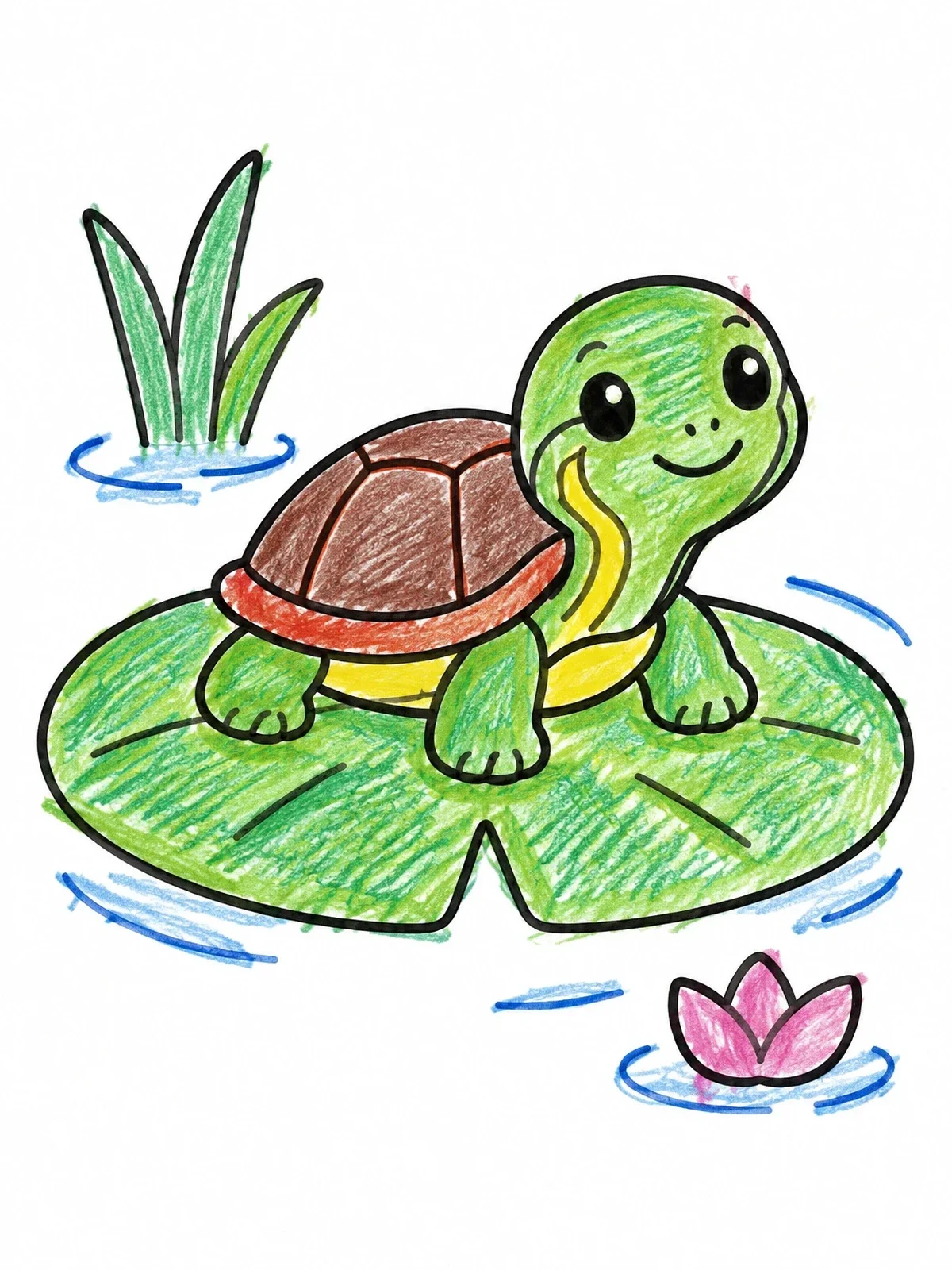 Colored example of the Baby Painted Turtle On Lily Pad coloring page