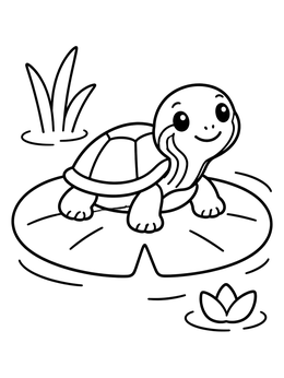 Free printable Baby Painted Turtle On Lily Pad coloring page