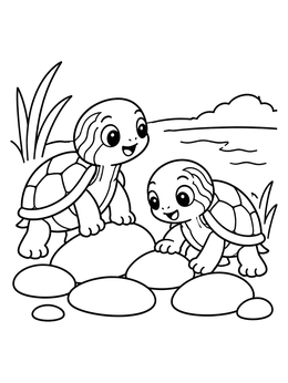 Free printable Two Baby Painted Turtles By Pond coloring page