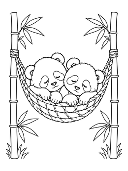 Free printable Baby Pandas Sleeping In Bamboo Hammock coloring page