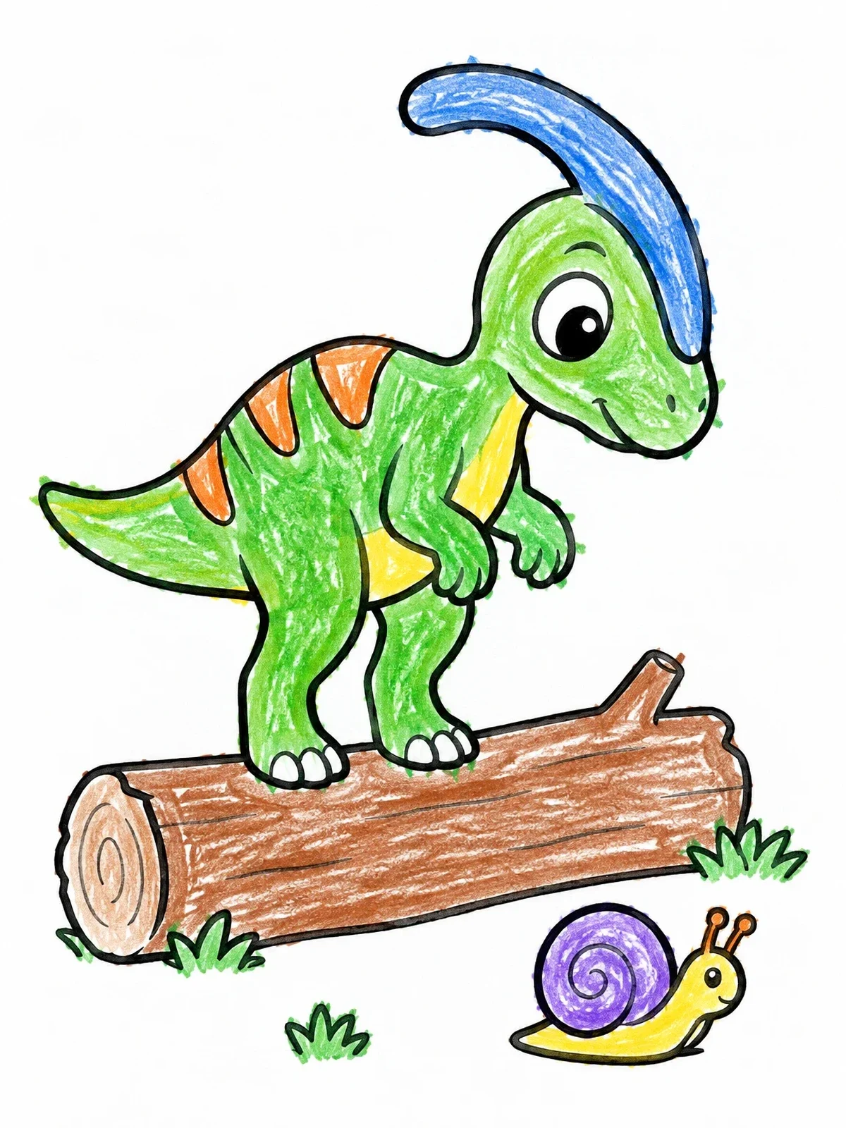 Colored example of the Cute Parasaurolophus And Little Snail coloring page