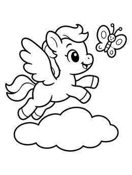 Free printable Cute Baby Pegasus Chasing A Butterfly coloring page