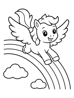 Free printable Playful Baby Pegasus Sliding Down Rainbow coloring page
