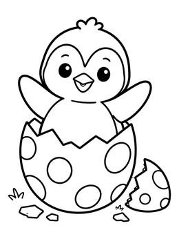 Free printable Cute Baby Penguin Hatching From Egg coloring page
