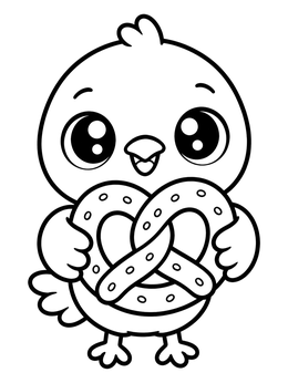 Free printable Cute Baby Pigeon Holding Pretzel coloring page