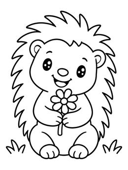 Free printable Cute Baby Porcupine With Daisy coloring page