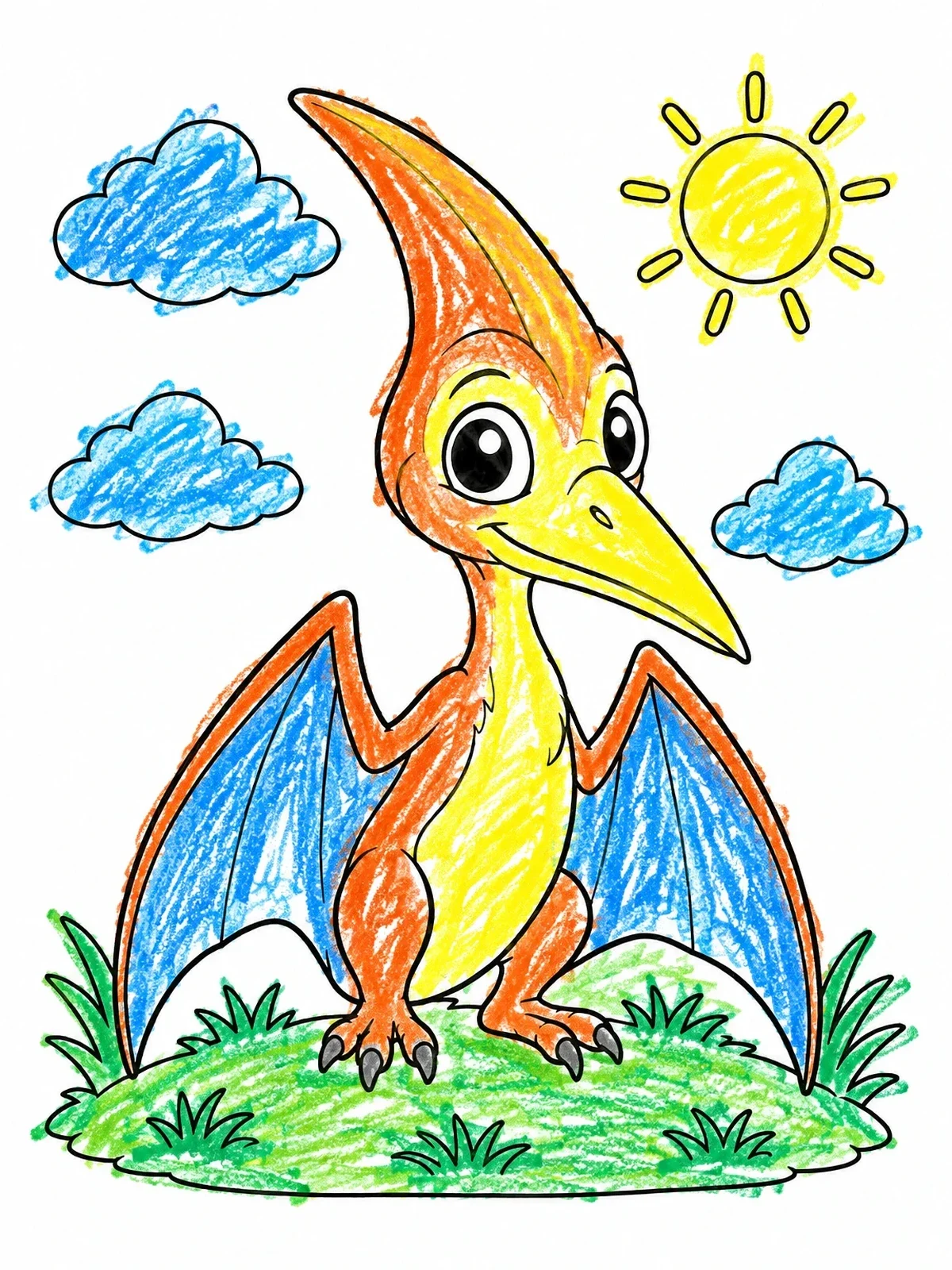 Colored example of the Cute Baby Pteranodon In Sunshine coloring page