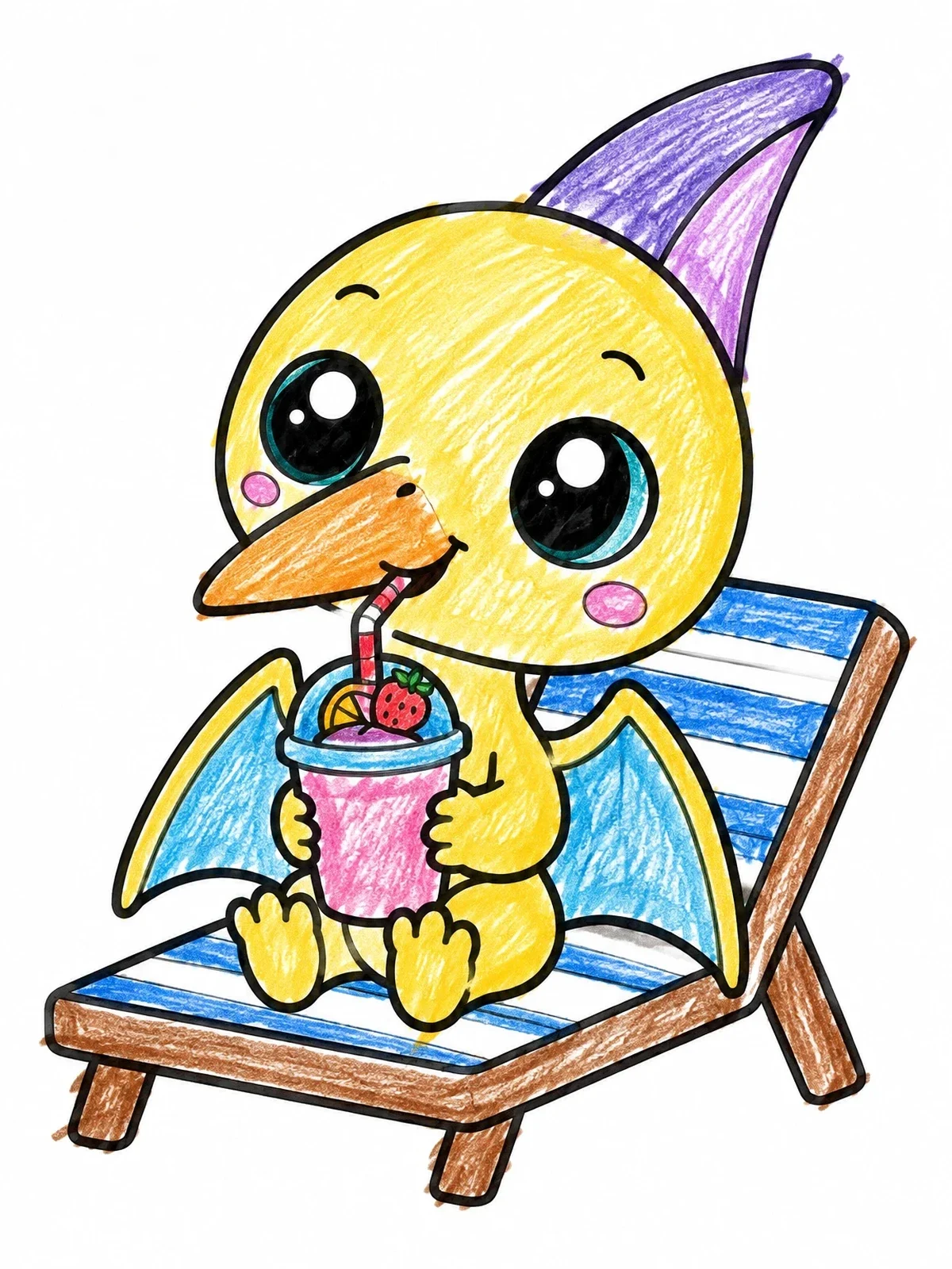 Colored example of the Baby Pterodactyl On A Beach Chair coloring page